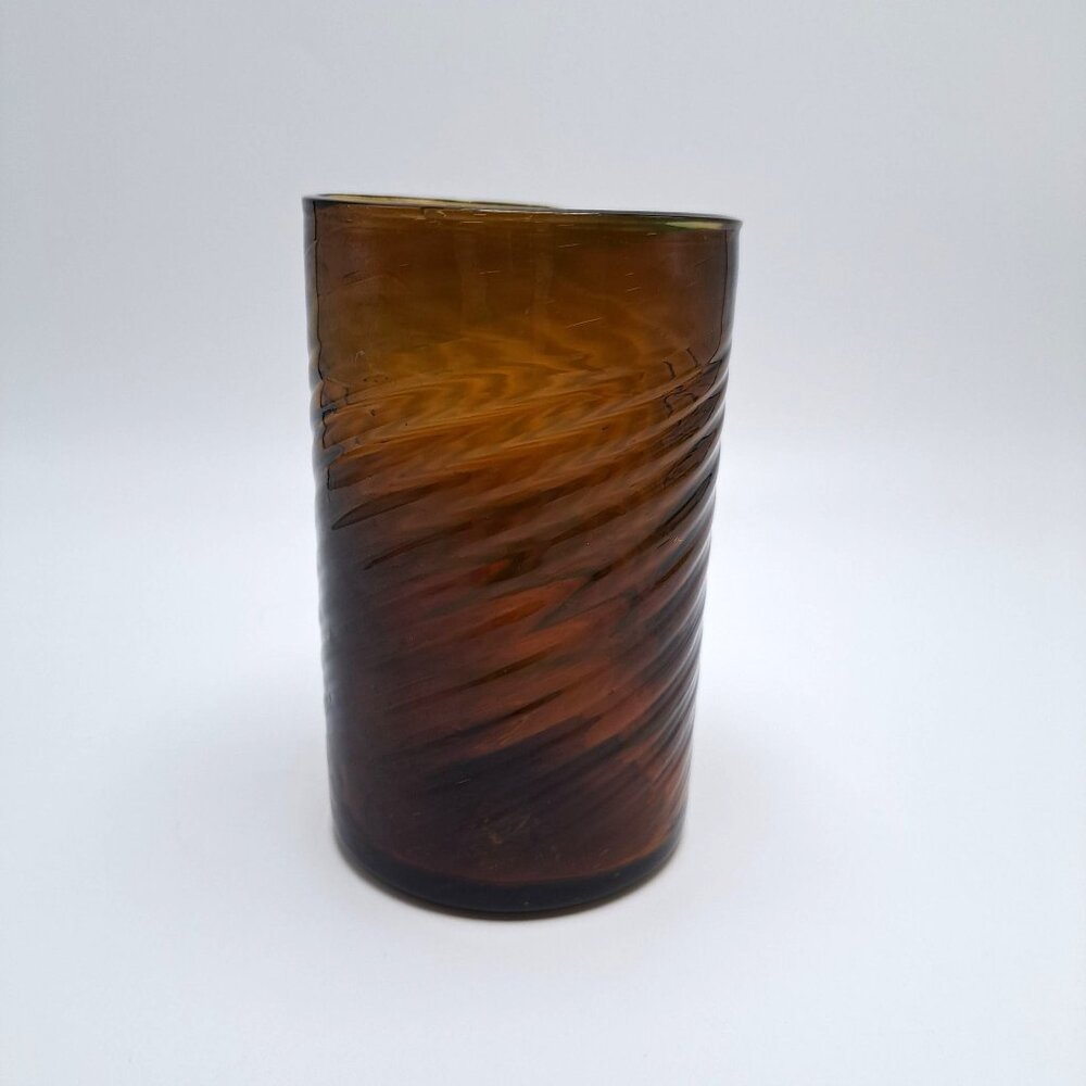 Mexican Hand-Blown Amber Brown Drinking Glass With Swirl Design